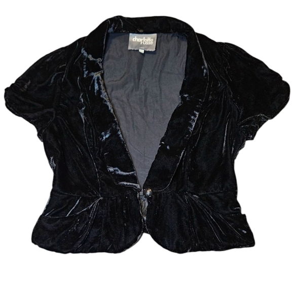 Vtg Y2K Charlotte Russe Whimsigoth Velvet Cropped Blazer Ruched Sleeves Sz L - Picture 6 of 15
